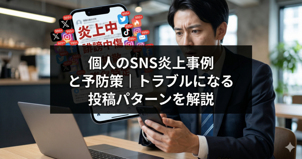 SNSの炎上通知を見て動揺する個人のイメージ