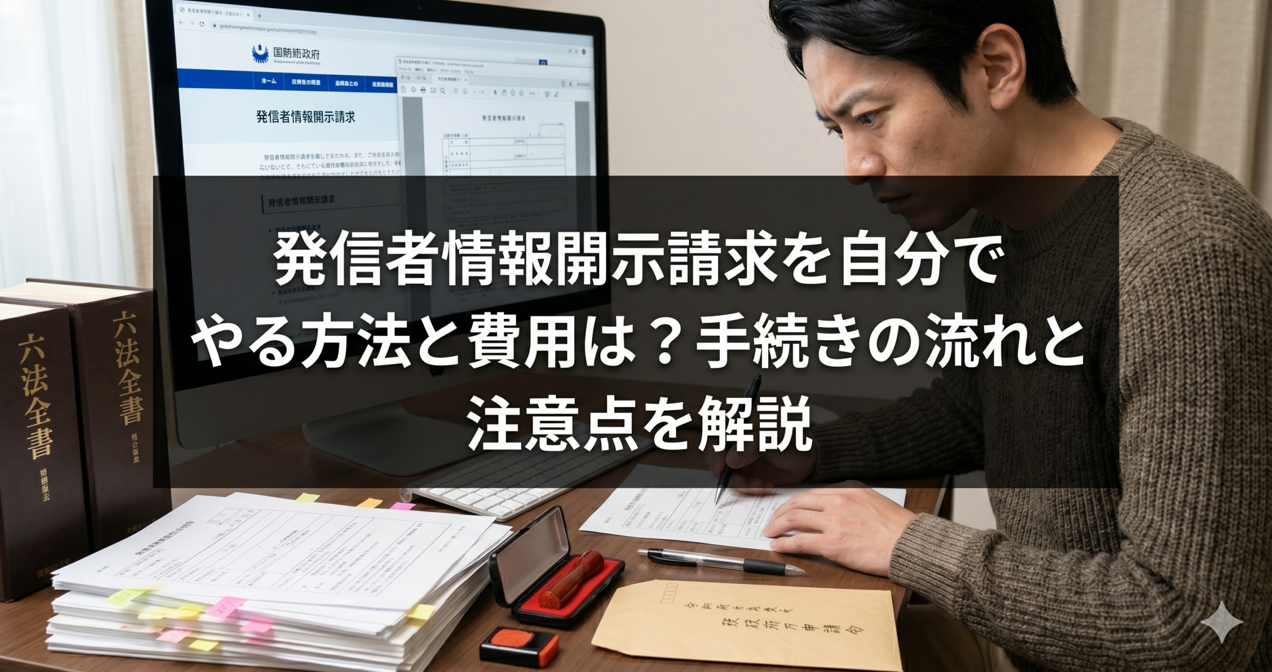 発信者情報開示請求の書類を一人で作成しようとしている様子