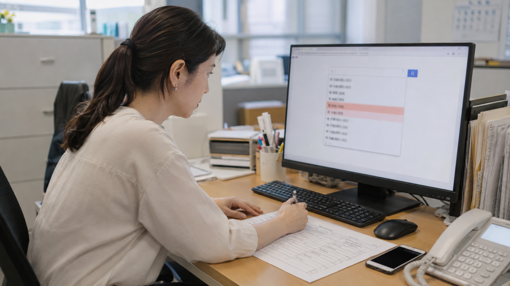 Japanese-office-worker-checking-search-results