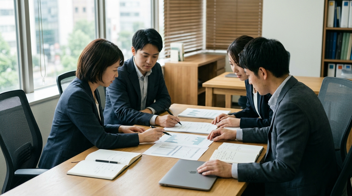 部門横断で対応方針を話し合う会議の様子