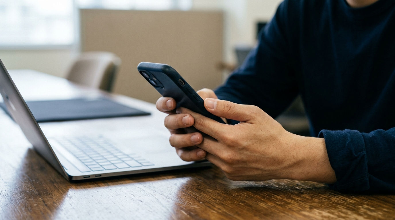 スマートフォンで検索候補を確認する手元
