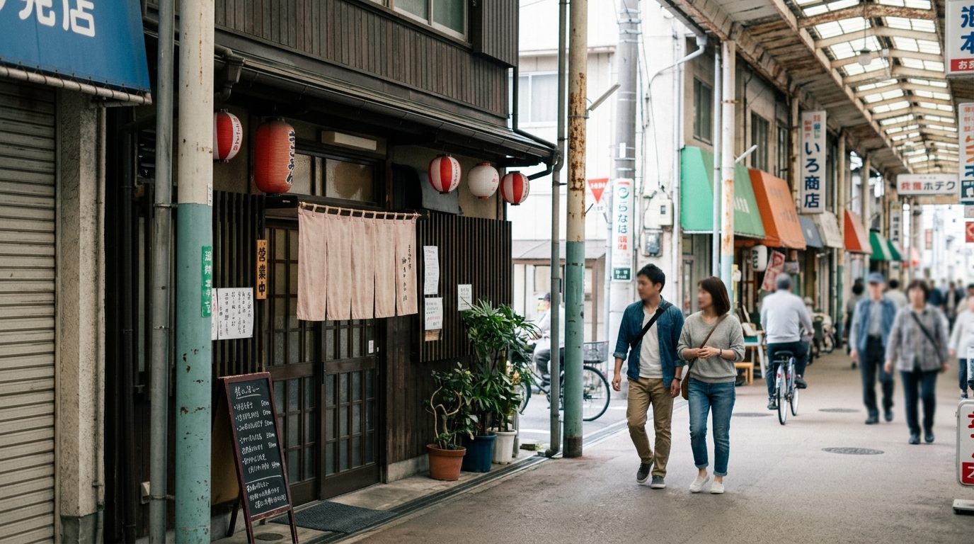 通りに面した小さな店舗の外観